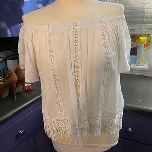 Off the shoulder crop with fringe